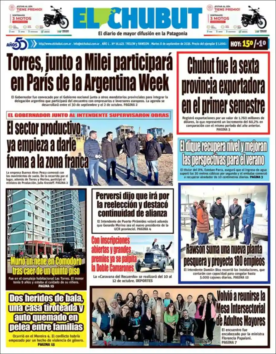 Estudios Max | EL RODEO FM - Tapa del diario El Chubut